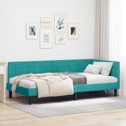 Cadru de pat coltar cu headboard Turcoaz 100 x 200 cm Catifea GartenMobel Dekor