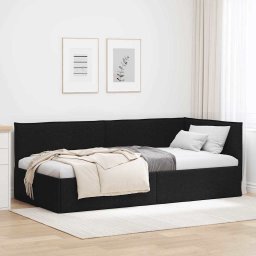 Cadru de pat coltar cu headboard Negru 100 x 200 cm tesatura GartenMobel Dekor