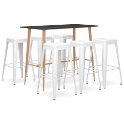 Set mobilier de bar, 7 piese, negru si alb GartenMobel Dekor