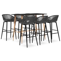 Set mobilier de bar, 7 piese, negru si gri GartenMobel Dekor