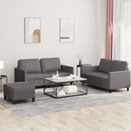 Set de canapele cu perne, 3 piese, gri, piele ecologica GartenMobel Dekor