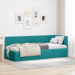 Cadru de pat coltar cu headboard Turcoaz 80 x 200 cm Catifea GartenMobel Dekor