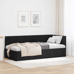 Cadru de pat coltar cu headboard Negru 90 x 200 cm Catifea GartenMobel Dekor