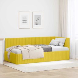 Cadru de pat coltar cu headboard Galben 90 x 200 cm Catifea GartenMobel Dekor