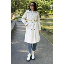 Trenci Midi Clasic cu Buzunare și Cordon Lorenne Ivory M-L