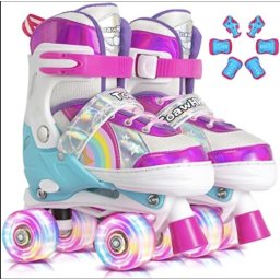 Role copii Shiny cu 4 roti cu lumini, masuri reglabile 27 - 30, roz, XS