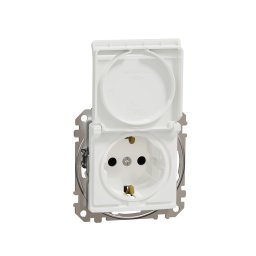Priza simpla schuko cu capac si protectie copii Schneider Sedna IP20 alb SDD111023