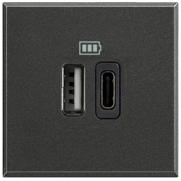 Priza USB tip A+C dubla 5V 3000mA Axolute Bticino 2M antracit HS4287C2