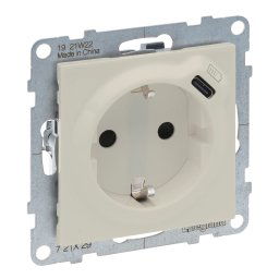 Priza schuko simpla 2P+T cu USB tip C Legrand Suno ivoar 721229