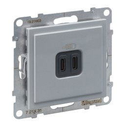 Priza USB tip C dubla 5V 15W Legrand Suno aluminiu 721331