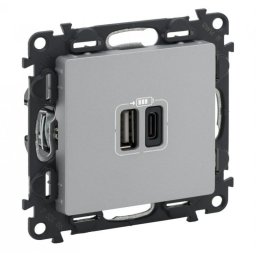 Priza USB tip A+C 3A 5V Legrand Valena Life aluminiu 753306