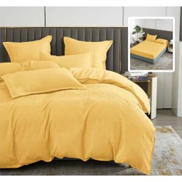 Lenjerie de pat natur uni baroque 6 piese cu husa (galben)
