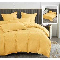 Lenjerie de pat natur uni baroque 6 piese cu cearsaf (galben)