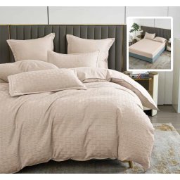 Lenjerie de pat natur uni stripe 6 piese cu husa (bej)