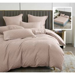 Lenjerie de pat natur uni stripe 6 piese cu husa (capucino)