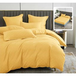 Lenjerie de pat natur uni stripe 6 piese cu husa (galben)