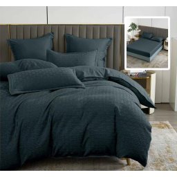 Lenjerie de pat natur uni stripe 6 piese cu husa (negru)
