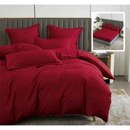 Lenjerie de pat natur uni stripe 6 piese cu husa (rosu)