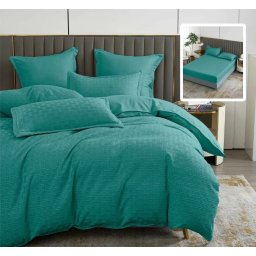 Lenjerie de pat natur uni stripe 6 piese cu husa (turcoaz)