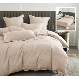 Lenjerie de pat natur uni stripe 6 piese cu cearsaf (bej)