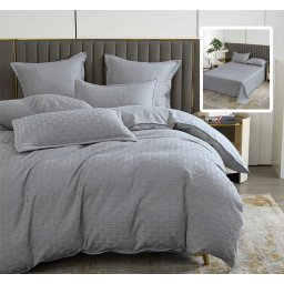Lenjerie de pat natur uni stripe 6 piese cu cearsaf (gri)