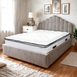 Pat tapitat cu lada de depozitare si cadru metalic, 140x200- Iris