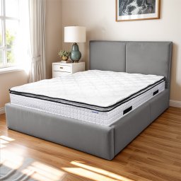 Pat tapitat cu lada de depozitare si cadru metalic, 120x200- Adele