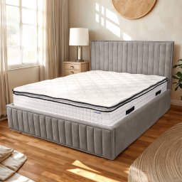 Pat tapitat cu lada de depozitare si cadru metalic, 140x200- Alma