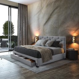 Pat tapitat, cu sertar depozitare si somiera fixa, 90x200, Lars, Gri