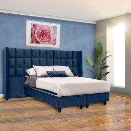 Pat tapitat, American cu Boxspring, 90x200, Aldo, Albastru