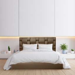 Pat tapitat, cu somiera rabatabila si lada de depozitare, 160x200, Bjorn, Maro