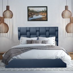 Pat tapitat, cu somiera rabatabila si lada de depozitare, 180x200, Bjorn, Albastru