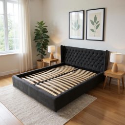 Pat Chesterfield tapitat cu catifea, cu somiera fixa 180x200