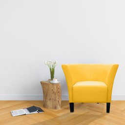 Fotoliu fix, tapitat, cu picioare din lemn, tip scoica, Jimmy