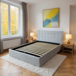 Pat tapitat cu material textil 160 x 200 , cu somiera fixa, Culoare Gri, Kurt