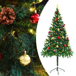 Brad de Craciun artificial pre-iluminat cu globuri verde 180 cm GartenMobel Dekor
