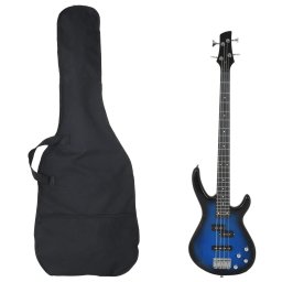 Chitara bass electrica începatori, husa, albastru/negru 4/4 46" GartenMobel Dekor