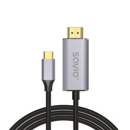 USB-C to HDMI 2.0B cable, 1m, silver-black, golden tips, SAVIO CL-170