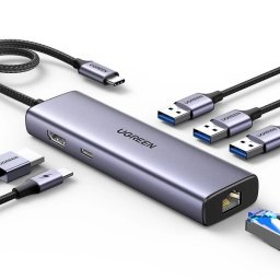 HUB CM512 15598 6in1 USB-C - 3x USB-A 3.0 / HDMI / RJ45 / USB-C PD Gri