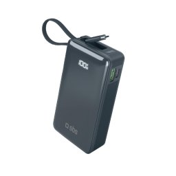 Baterie externa 10000 mAh 20W cu cablu USB-C încorporat și afișaj digital - gri închis