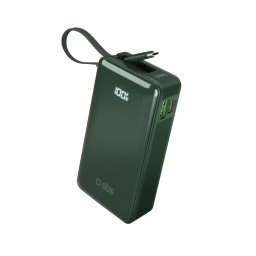 Baterie externa 10000 mAh 20W cu cablu USB-C încorporat și afișaj digital - verde