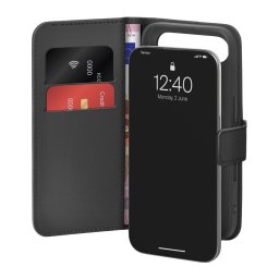 Husa Puro Wallet Stand Case for iPhone 17 Air made of eco-leather, with a flap, wallet and stand function - black
