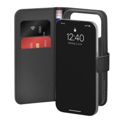 Husa Puro Wallet Stand Case for iPhone 17 Pro Max Made of Eco-Leather, with a Flap, Wallet, and Stand Function - Black