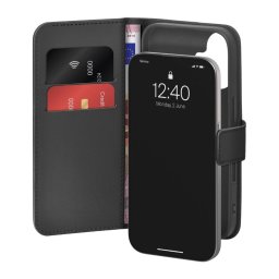 Husa Puro Wallet Stand case for iPhone 17 made of eco-leather, with a flap, wallet and stand function - black
