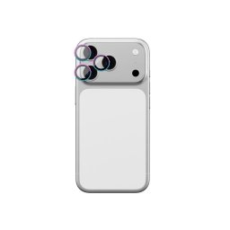 Folie de sticlă pentru cameră AmazingThing cu ramă din aluminiu pentru Apple iPhone 17 Pro / Pro Max - curcubeu