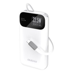 Baterie externa K31 10000 mAh 22.5W PD cu cablu încorporat - Alb