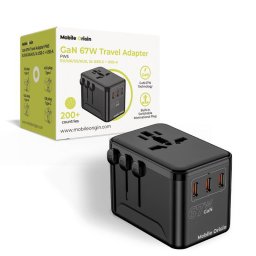 Incarcator de retea GaN 3x USB-C + 1x USB-A PD QC Compatibil cu prize UE/UK/AU/SUA 67W Negru