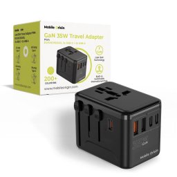 Incarcator de retea GaN 3x USB-C + 2x USB-A PD QC Compatibil cu prize UE/UK/AU/SUA 35W Negru