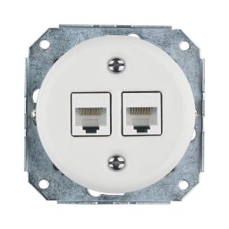Bohemia-Design -Priză Ethernet retro din porțelan fără ramă 2x CAT5e albă