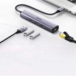 ADAPTOR RETEA Ugreen, "cm475" extern, USB 3.0 (T) la port Gigabit RJ-45, porturi USB: USB 3.0 x 3, USB Type-C x 1, argintiu "60554"
